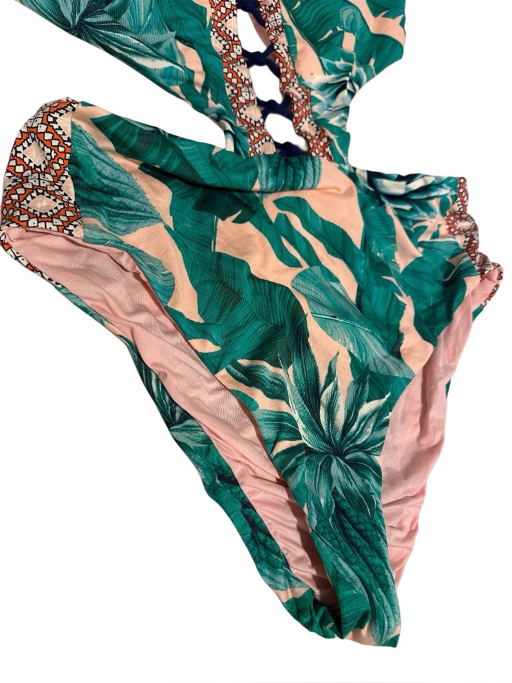 Sperry Top-Sider Tropical 1-Piece Swimsuit Leaf Print Cut Out Braided -Small EUC - Picture 6 of 11